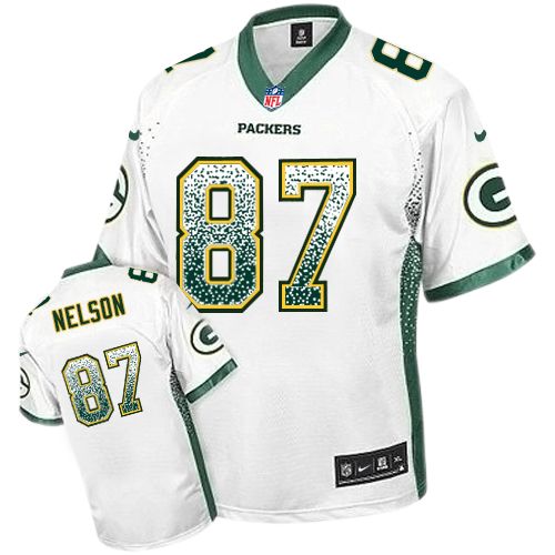 Men's Limited Jordy Nelson Nike Jersey White - #87 Drift Fashion NFL Green Bay Packers